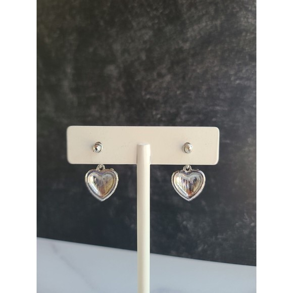 Vintage Rhinestone Heart Shaped Dangling Pierced Earrings - Picture 6 of 10